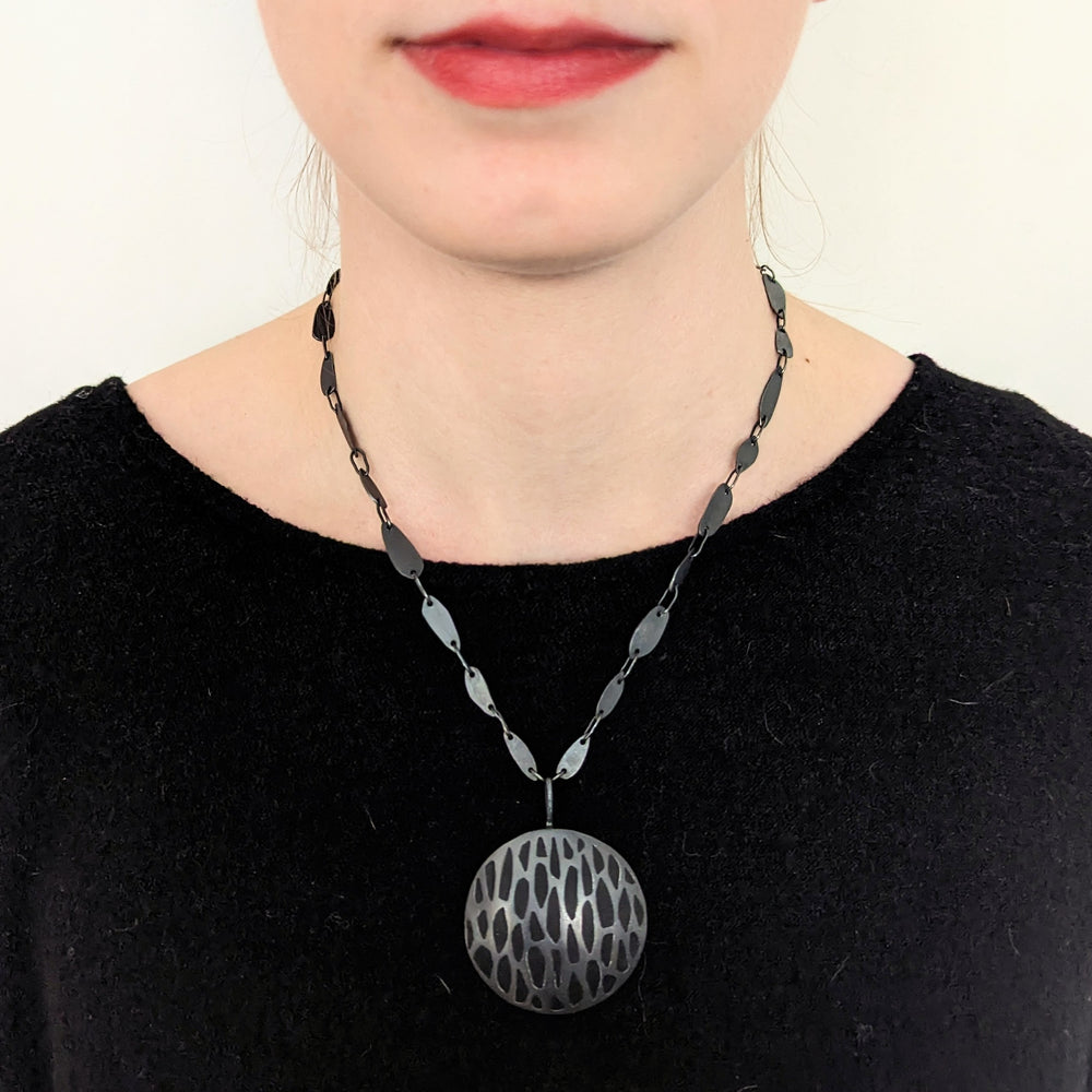 Black on Black Pendant and Hand Made Chain
