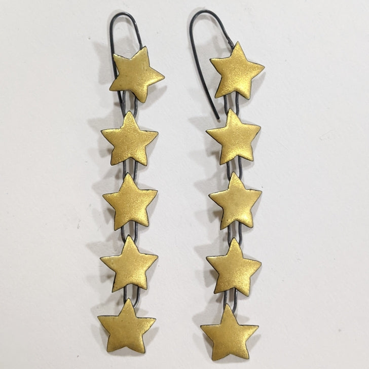 five link gold enameled star earrings