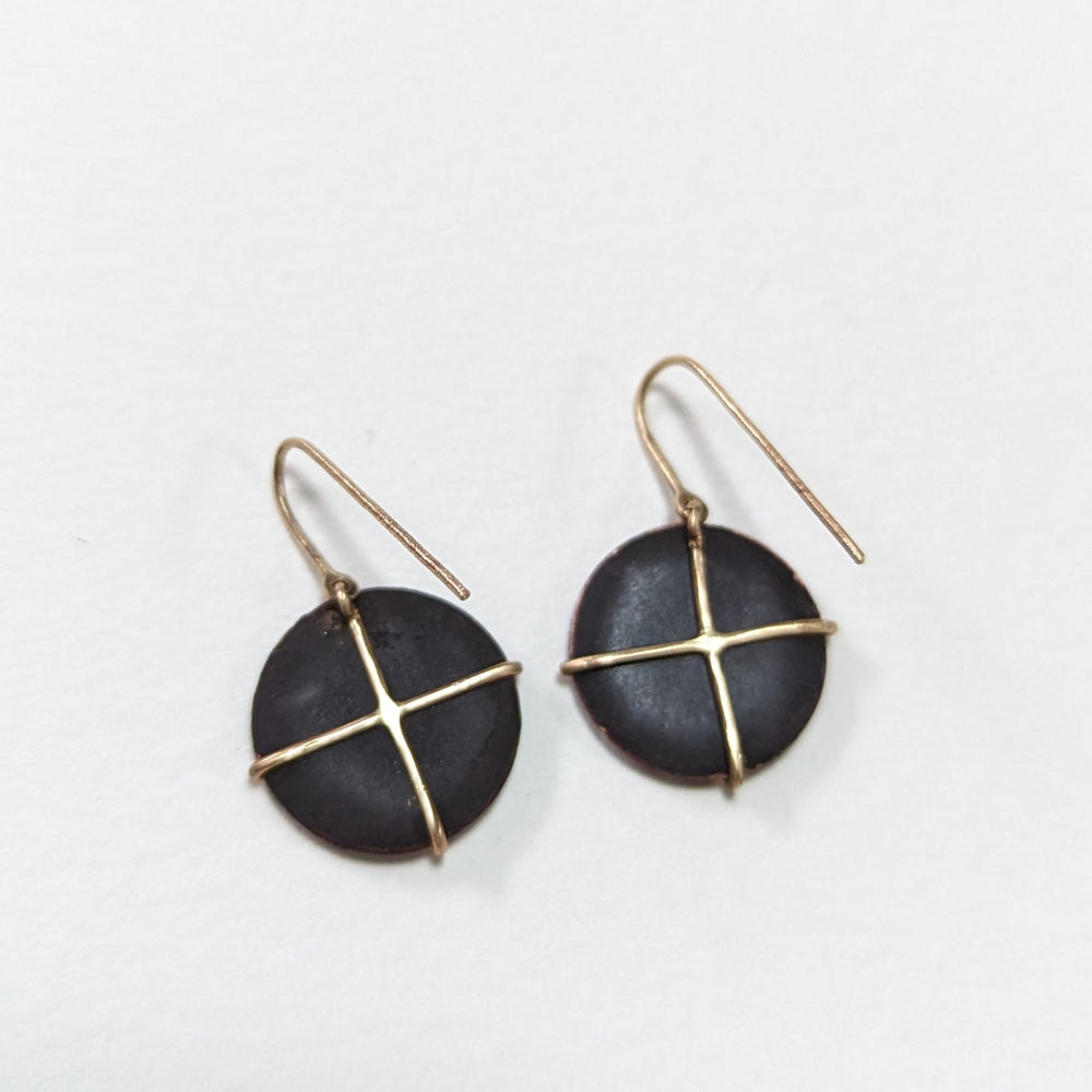 Black and Gold Cloisonné Earrings On Gold Wires