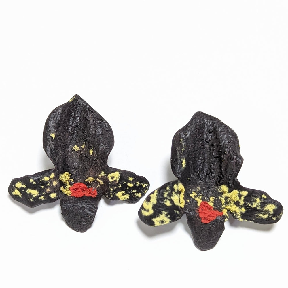 Black Yellow and Red Orchid Earrings