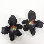 Large Black Orchid Post Earrings