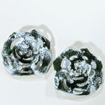 Green and White Rose Earrings
