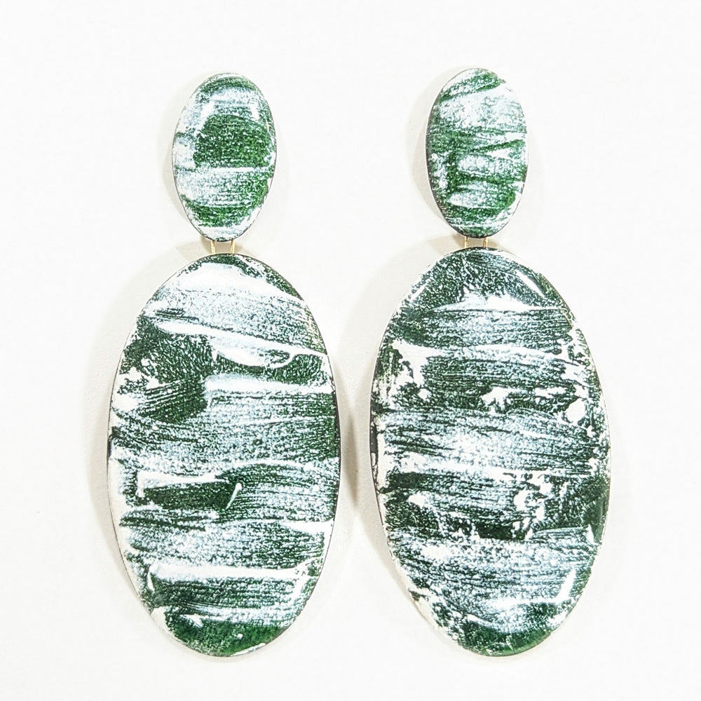 Hand painted Green Double Oval Earrings