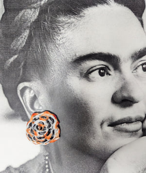 White and Orange Rose Earrings