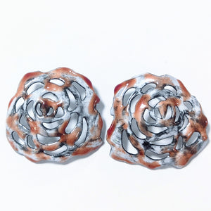 White and Orange Rose Earrings