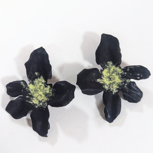 Black and Yellow Orchid Earrings