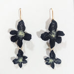 Double Black Orchid Earrings On Gold Ear Wires