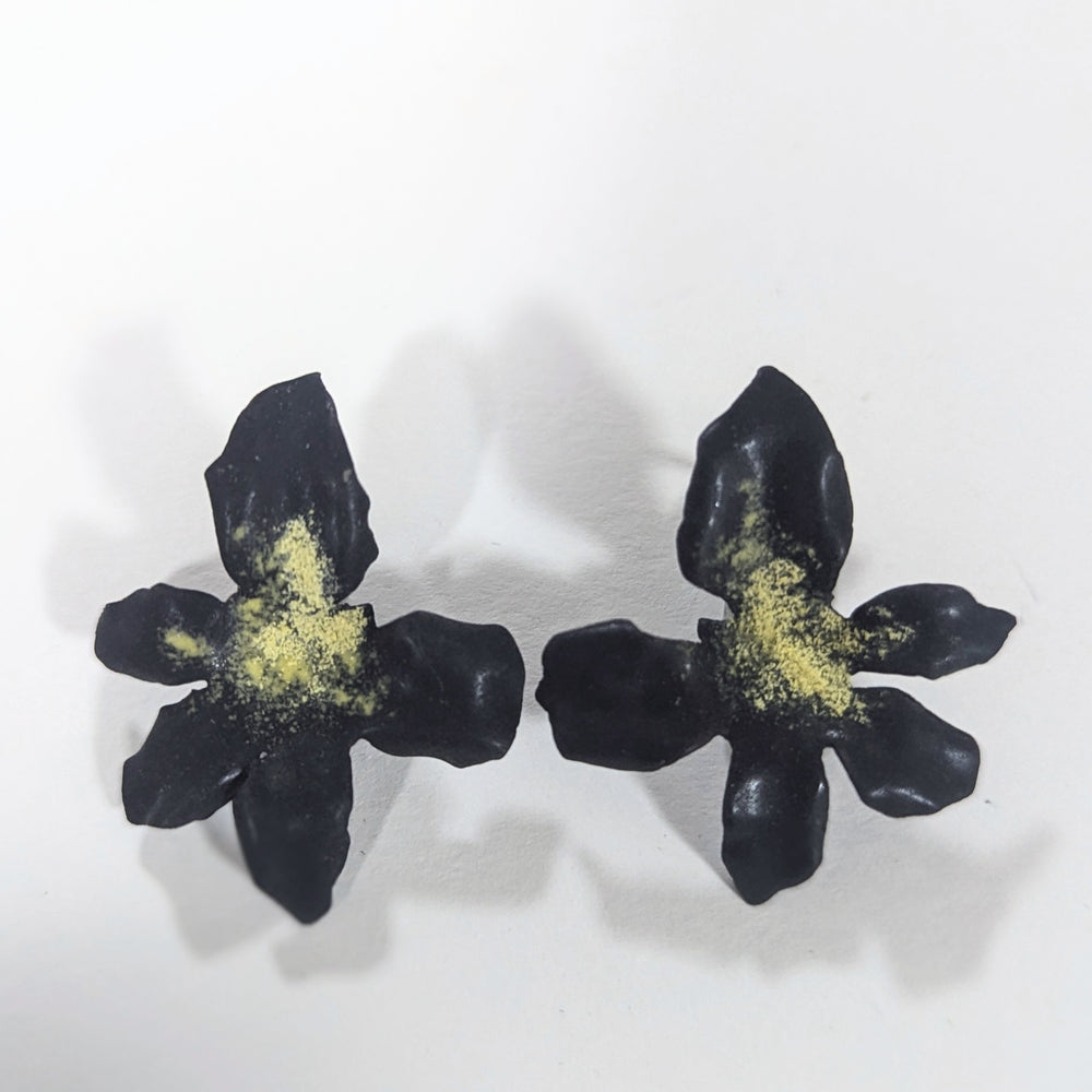 Small Black Orchid earrings with Yellow