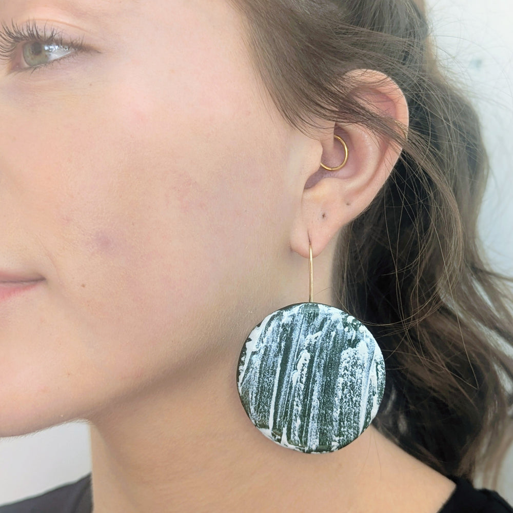 Large Green Disc Earrings With Gold Ear Wires