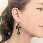 Double Black Orchid Earrings On Gold Ear Wires