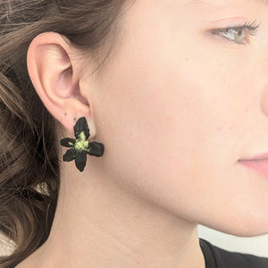 Small Black Orchid earrings with Yellow