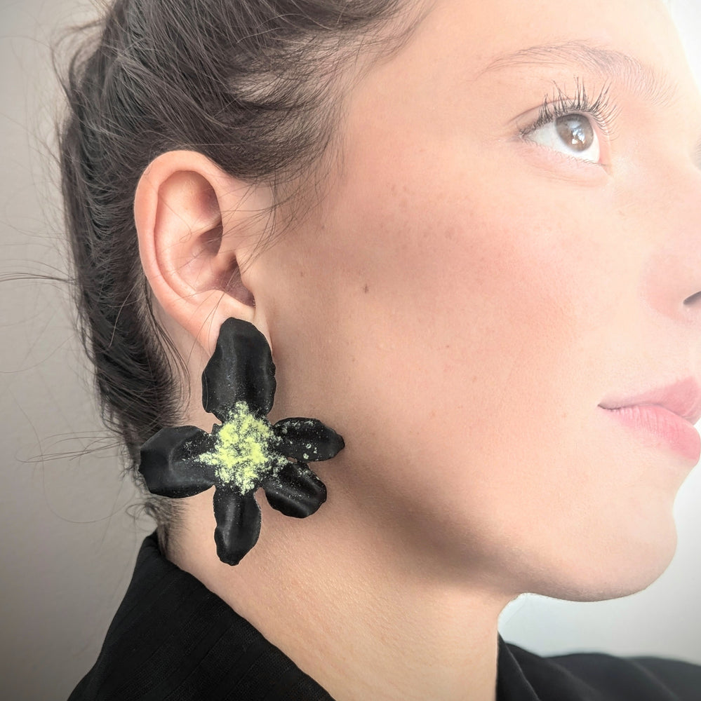 Black and Yellow Orchid Earrings