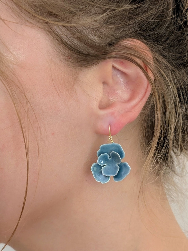 Gray Blue Double Flower Earrings
