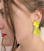 Acid Yellow Triple Flower Earrings