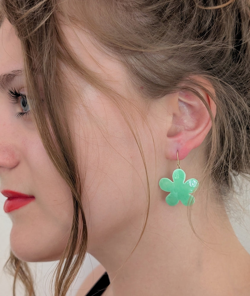 Large Minty Green Cheeky Flower Earrings
