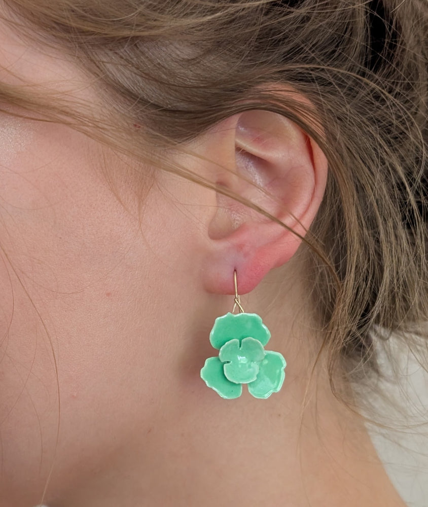 Minty Green Double Flower Earrings