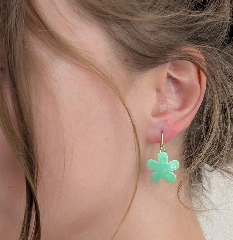 Small Minty Green Cheeky Flower Earrings