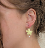 Pale Yellow Cherry Blossom Earrings With Pearls