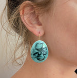 Aqua Oval Floral Earrings