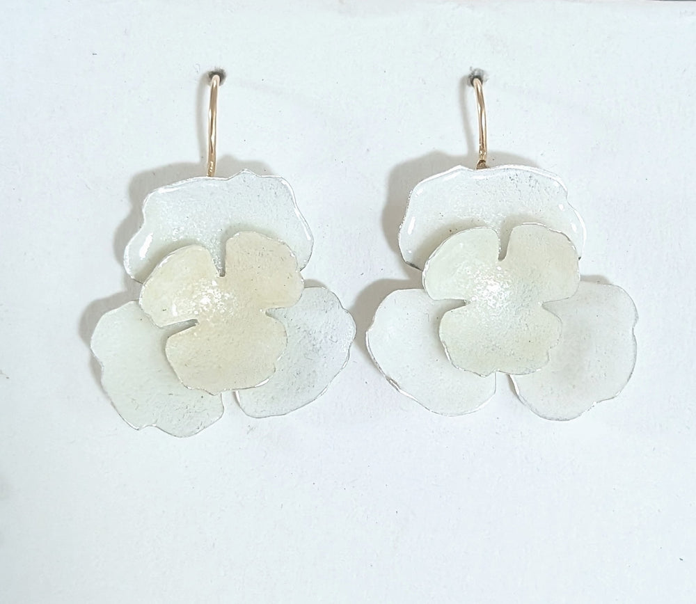 White Double Flower Earrings