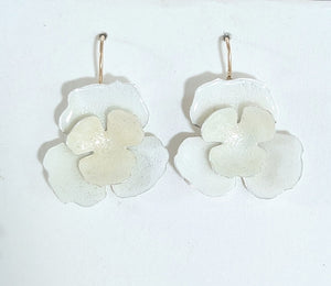 White Double Flower Earrings
