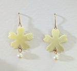 Pale Yellow Cherry Blossom Earrings With Pearls