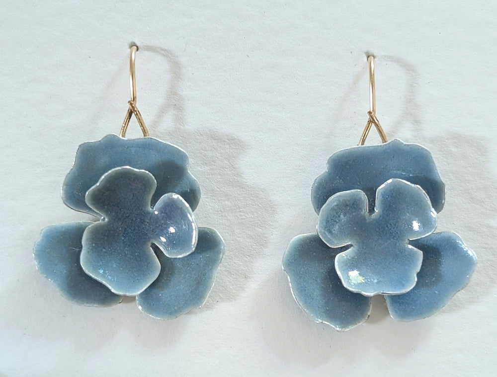 Gray Blue Double Flower Earrings