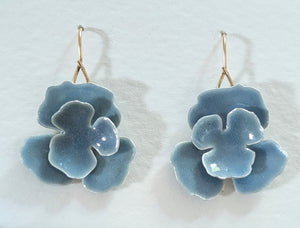 Gray Blue Double Flower Earrings