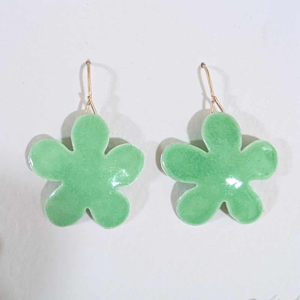 Large Minty Green Cheeky Flower Earrings
