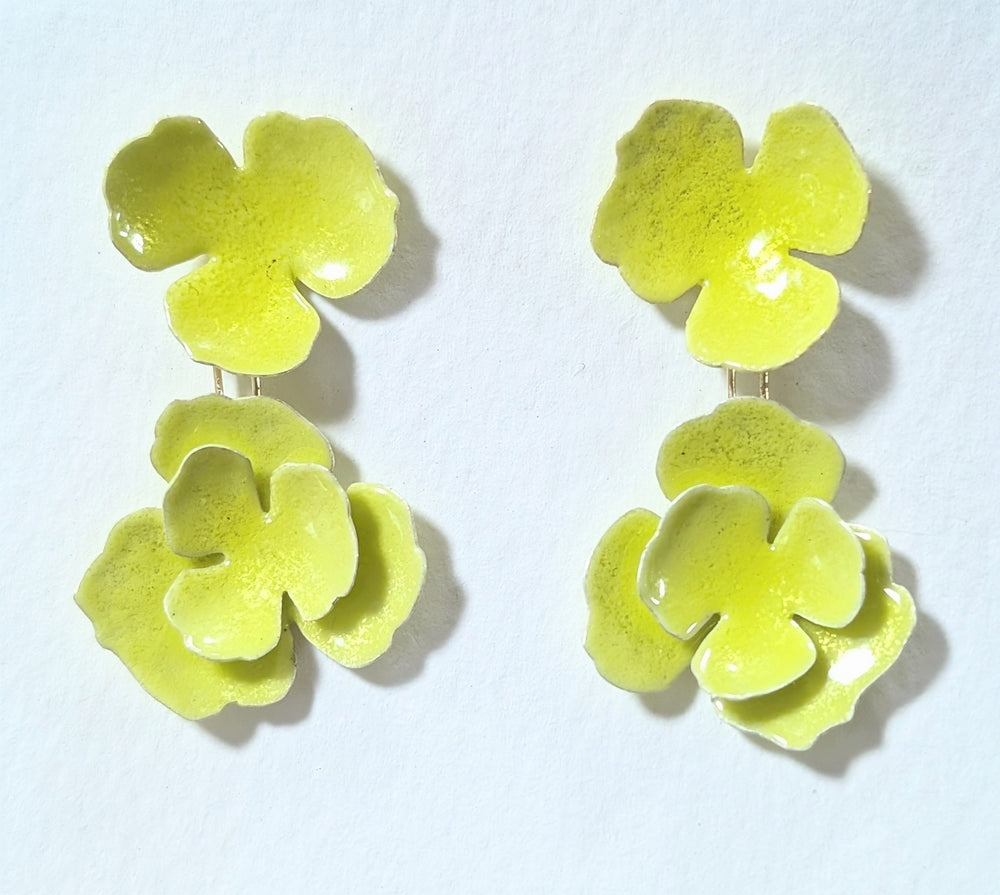 Acid Yellow Triple Flower Earrings
