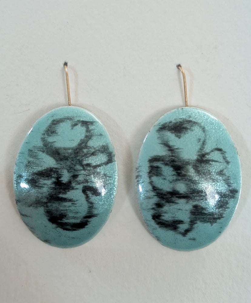 Aqua Oval Floral Earrings