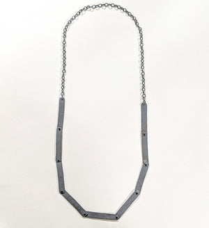 
                
                    Load image into Gallery viewer, Riveted Oxidized Silver Long Necklace
                
            