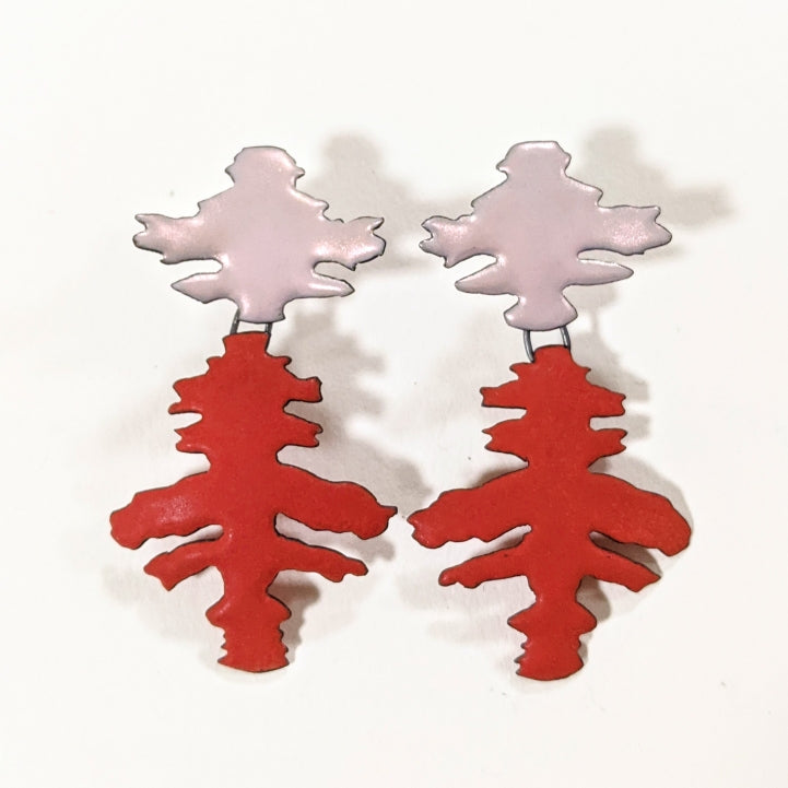 
                
                    Load image into Gallery viewer, Long Red and Pink Rorschach Earrings
                
            