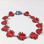 abstract red shapes necklace with silver clasp
