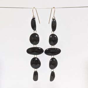 
                
                    Load image into Gallery viewer, 5 link black enamel oval and circles earring on gold wire
                
            
