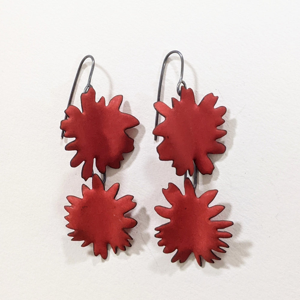 red double abstract flower earrings