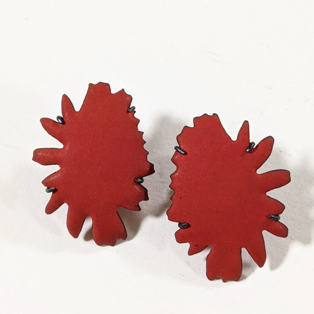 red abstract shape earrings