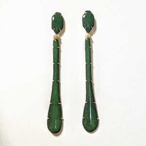 
                
                    Load image into Gallery viewer, Long Emerald Green, Gold and Diamond Earrings
                
            