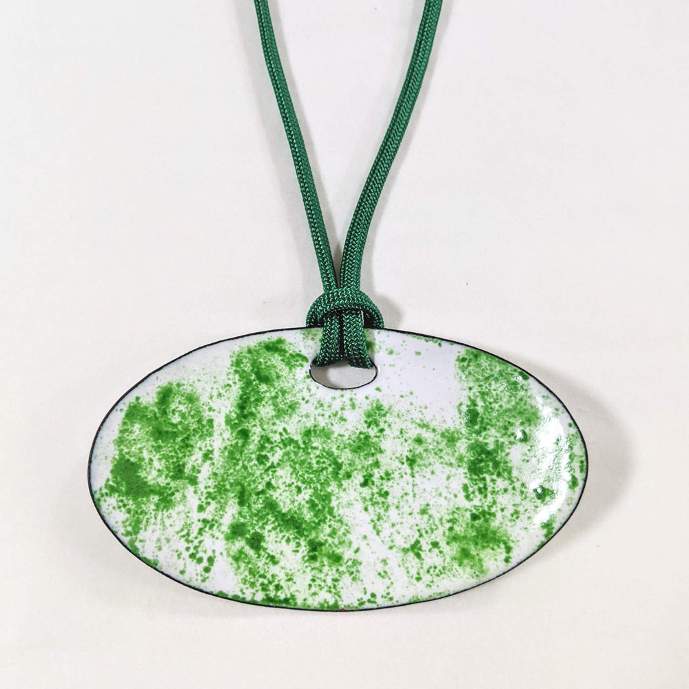 Oval Green and White Speckled Necklace