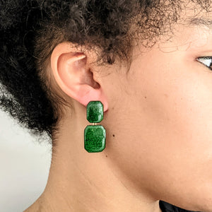 
                
                    Load image into Gallery viewer, Small Emerald Green and Gold Earrings
                
            