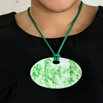 Oval Green and White Speckled Necklace