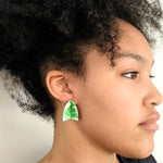 Folded Green Speckled Earrings