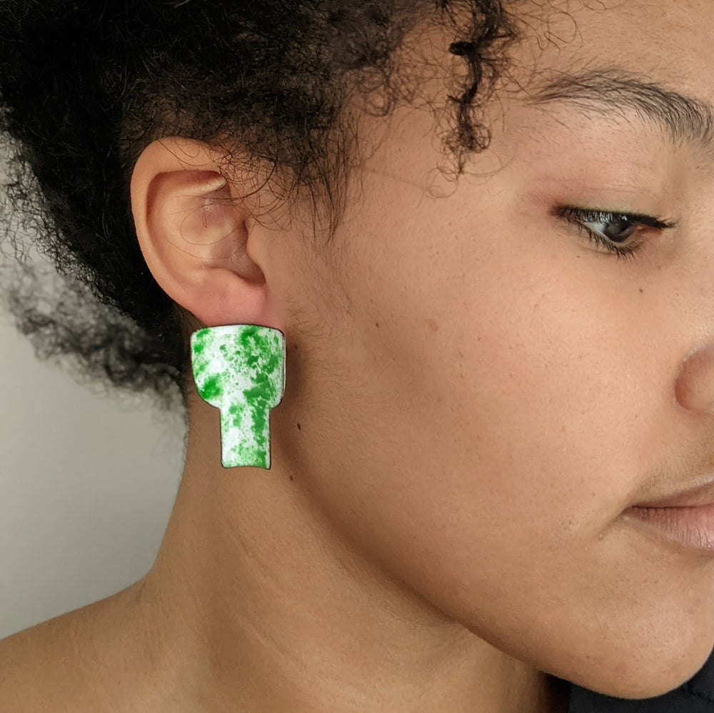 Green and White Speckled Earrings