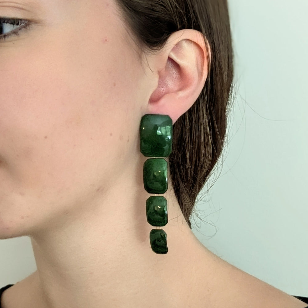Green Gem Drop Earrings-2